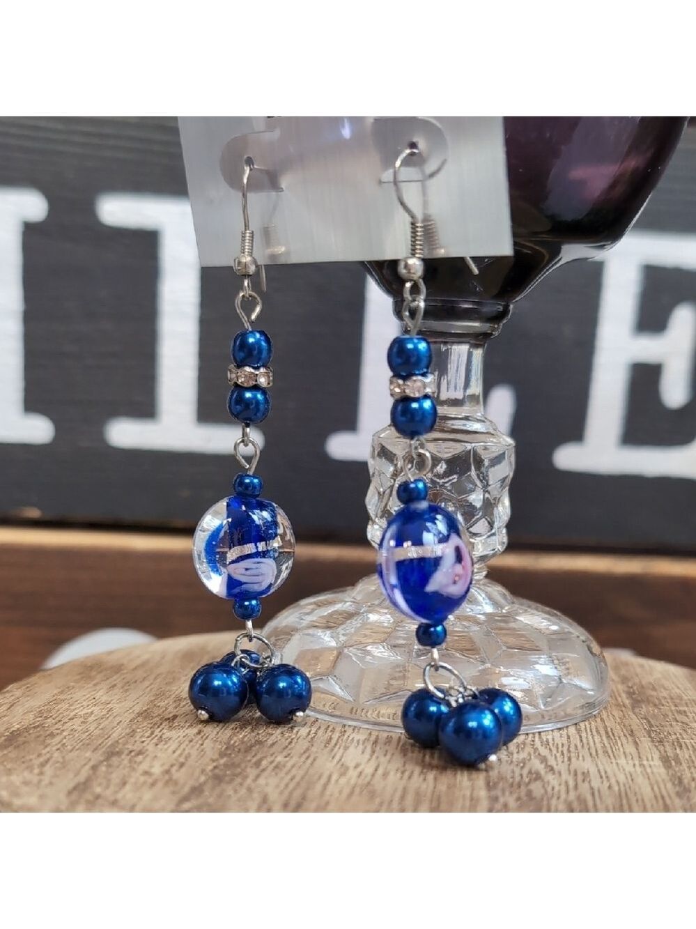 Holiday Blue Glass Drop Earrings